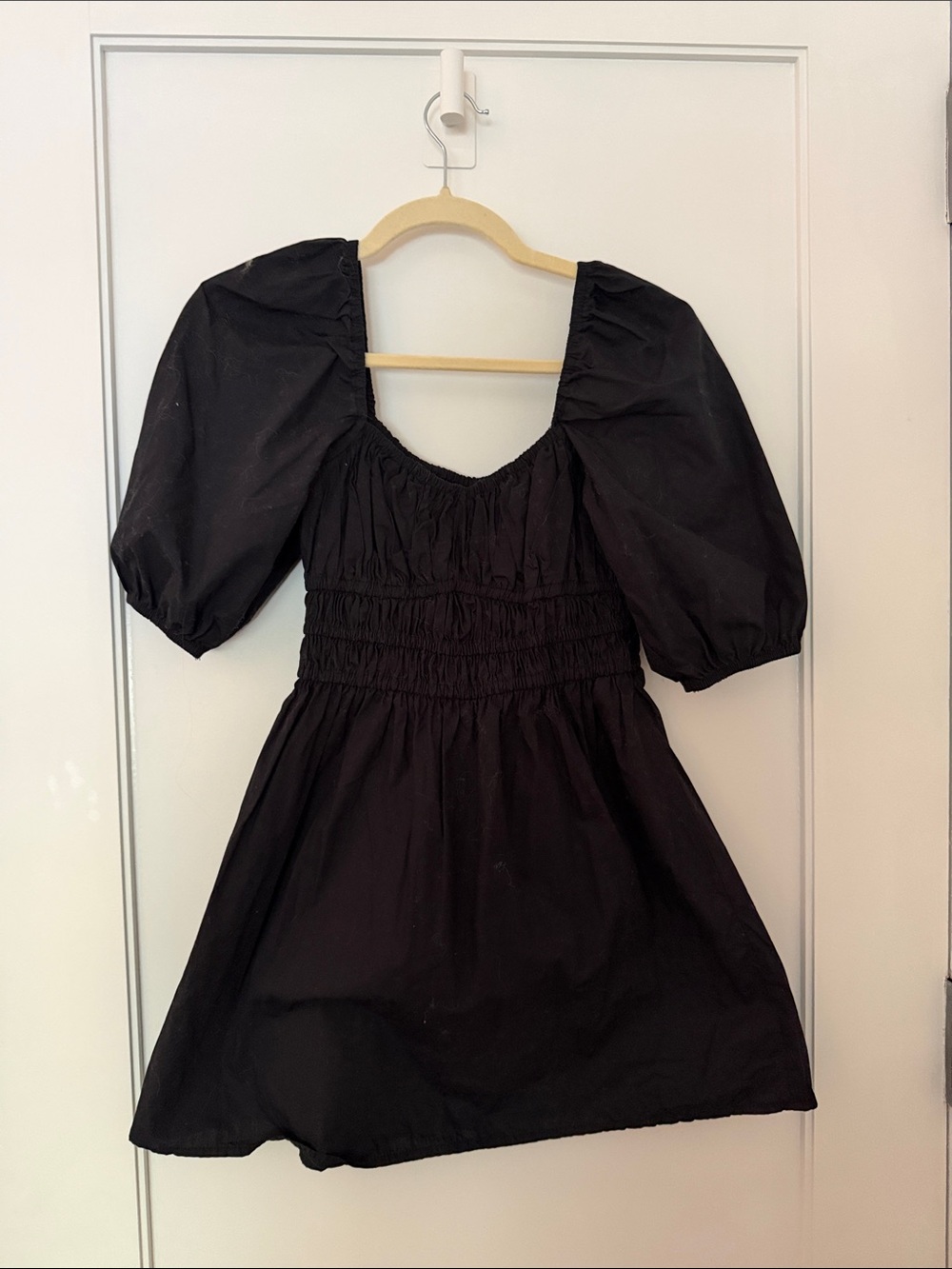 Faithfull the Brand Black Puff-Sleeve Mini Dress